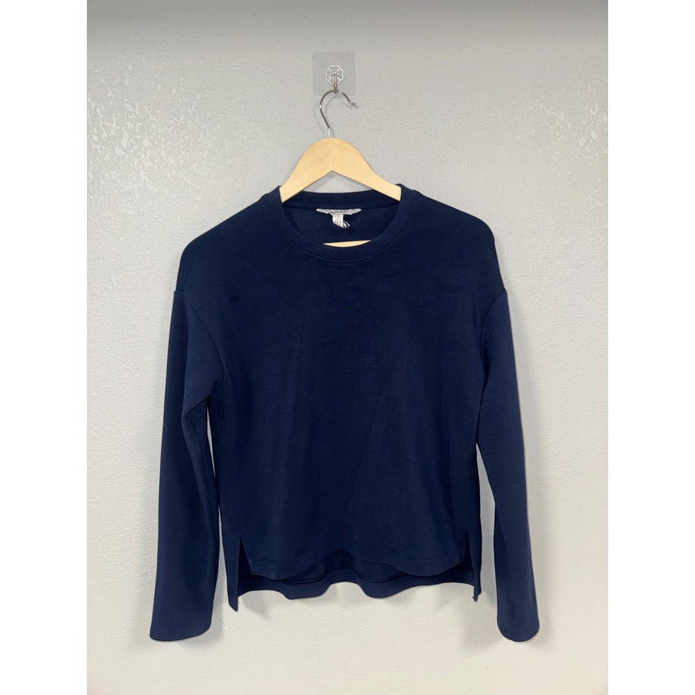 Spanx AirEssentials Crewneck Sweatshirt Navy Blue Small Petite Pullover Top